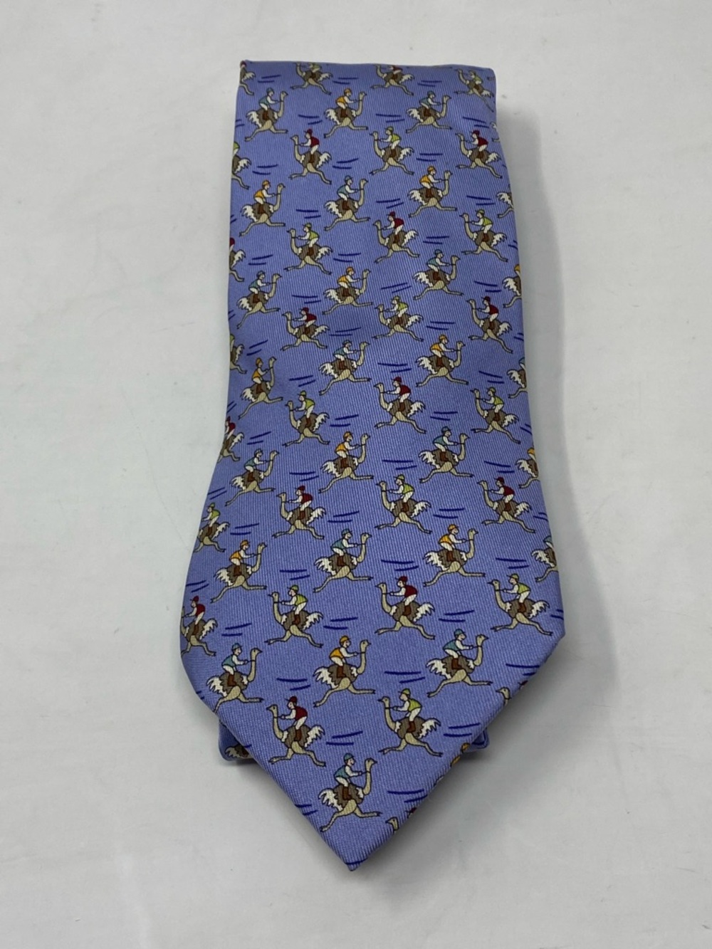Hermes Mens Silk Tie Ostrich Rider Blue 7987 EA - Picture 2 of 11